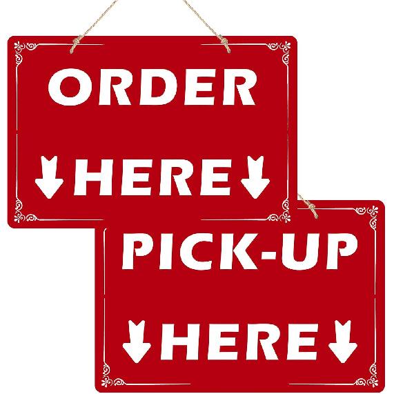 Order Here and Pick Up Here Signs,2 Pack Double-Sided Order Here Signs Pick Up Hers Sign with 4 Twines Perfect for Restaurants, Cafes, and Bars