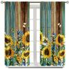 Set Of 2 Sunflower Butterfly Wood Board Pattern Printed Curtains Window Decorations Home Room Curtain Polyester