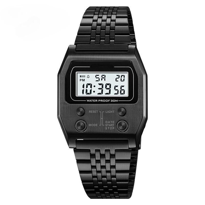 Mens Wristwatches Stainless Steel Sport Retro LED Electronic Waterproof Digital Watch