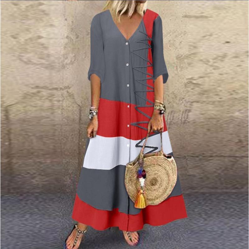 BITCED Fashion Summer Spring V-Neck Solid Short Sleeve Dresses