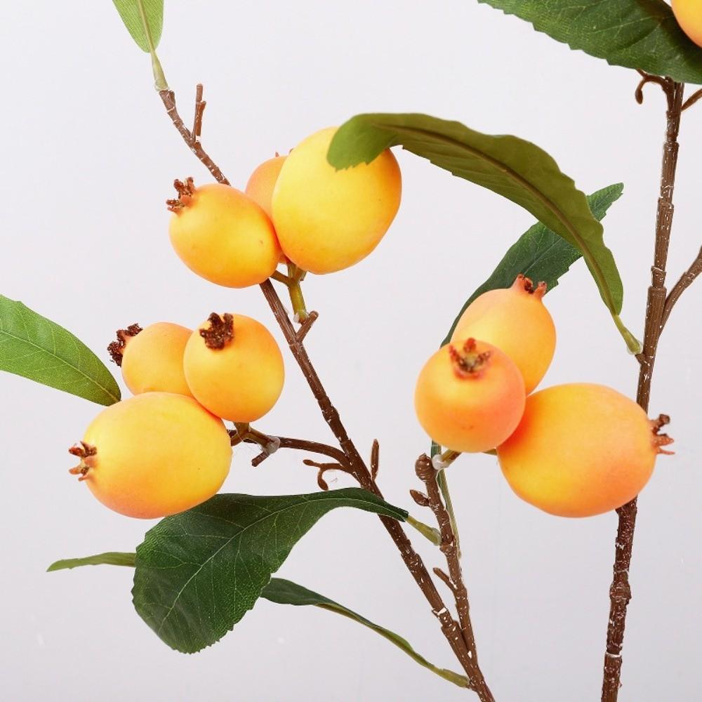 Green Leaves Artificial Loquat Fruit Branch Luxury Plastic Simulation Fruit Tree Faux Loquat Realistic Fake Plants