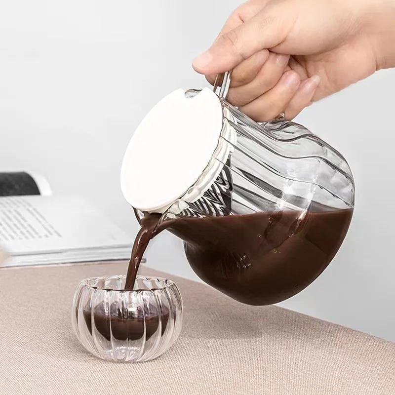 Creative Glass Coffee Pot Tea Set With Vertical Pattern High Borosilicate Glass Teapot Kettle Japanese Teapot for Tea In a Cup