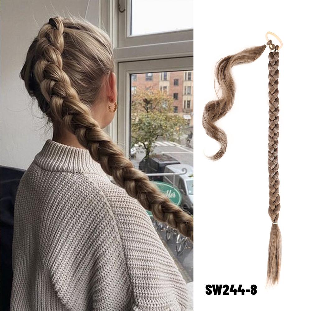 30 Zoll mit Gummiband lange Pferdeschwanz-Haarverlängerungen geflochtener Pferdeschwanz synthetisch natürlich für Frauen Haarteil Zöpfe