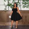Plus Size Women Square Neck Halter High Waist A Line Slimming Solid Mini Dress