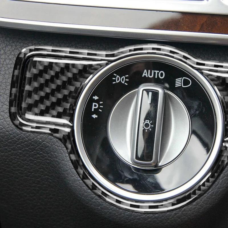 Carbon Fiber Headlight Switch Trim For Mercedes CLA GLA GLE 2014 2015 2016 2017-2023 Light Control Cover Frame Interior Sticker