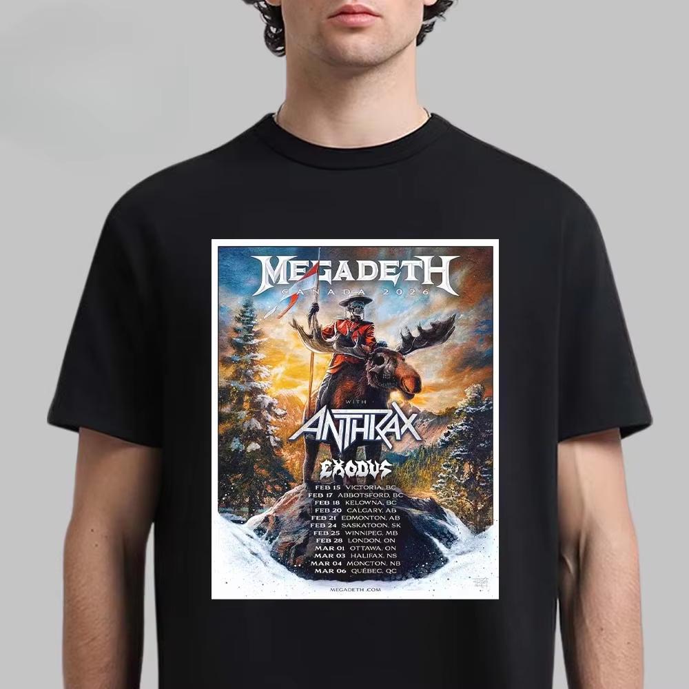 2026 Megadeth Bawełniany T-shirt Zespołu, Unisex Letni Krótki Rękaw Luksusowy Casual Vintage Moda Ins & Y2K Styl Modny T-shirt
