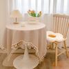 High-End Light Luxury Fabric Cotton And Linen Fringed Japanese Round Table Dining Table Tablecloth Long Tablecloth
