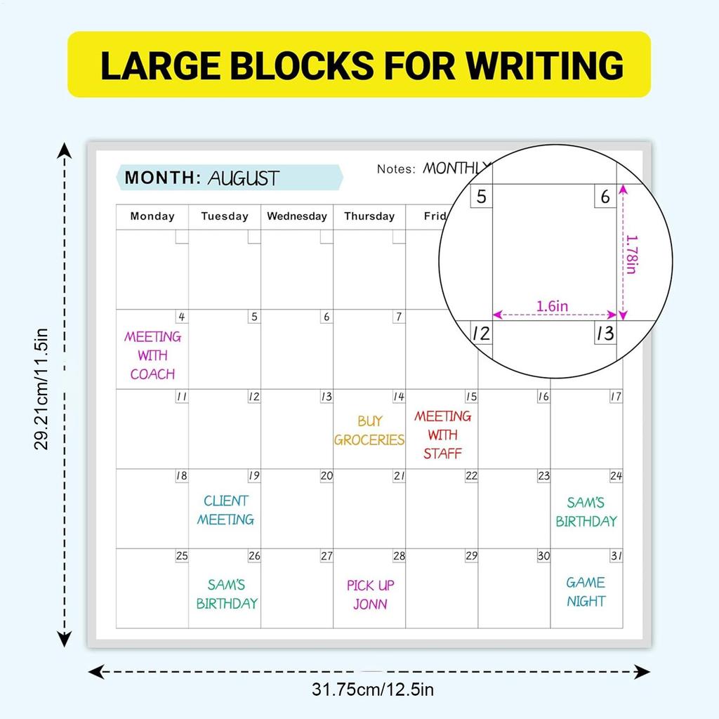 Raderbar Stor Väggplanerare Kalender Enorm Våt- & Torr Raderbar Schema Planerare Kalender Jätte Raderbar Väggkalender Blank Odaterad