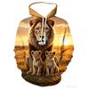Casual Long Sleeve Hoodie for Men Featuring a 3D Design of a Sacred Lion And a Young Lion, Complete with a Pocket. Spring and Autumn