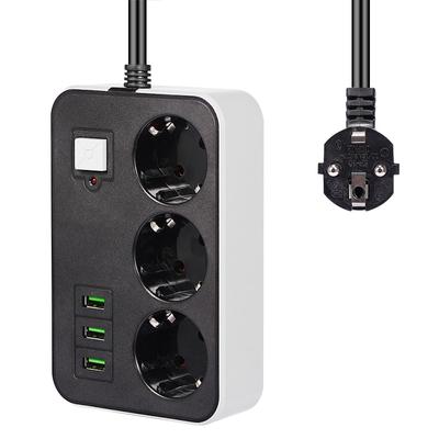 2 kulatý kolík Eu Rus Plug Power Strip Switch 1,8 M kabel Univerzální zásuvky 3 USB elektrický prodlužovací kabel Zásuvka Síťový filtr