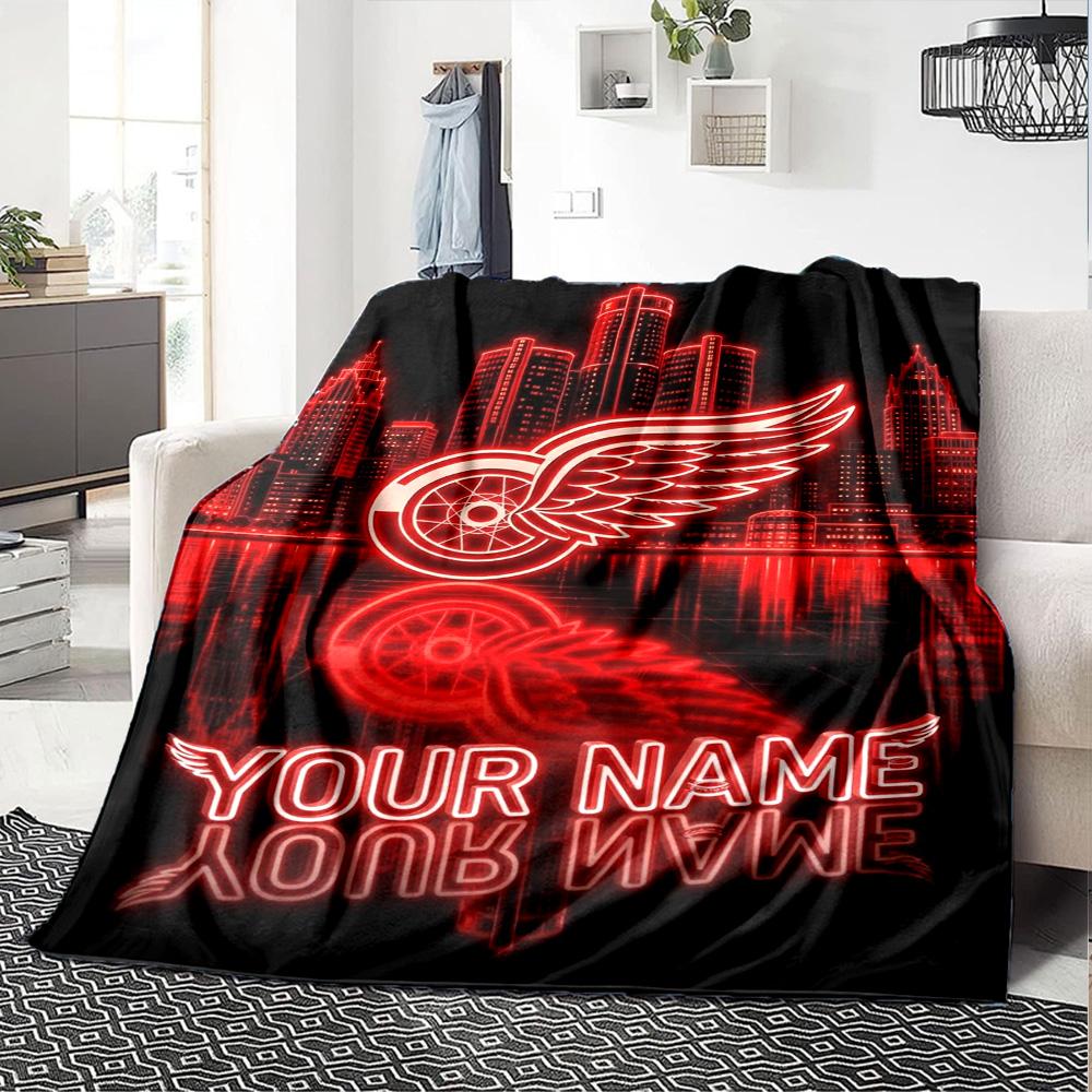 Name Custom Detroit Red Wings Logo Print Flannel Blanket High Quality Warm Comfortable Cover for All Seasons Perfect for Gifts Home Decor