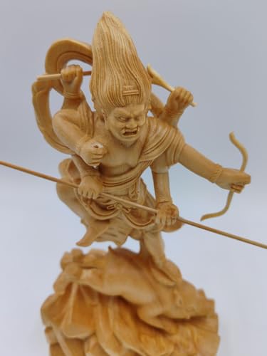 Marishiten Buddha Statue, Premium Cypress Wood Carving, 21cm Tall, Guardian Deity, Buddhist Altar, Buddhist Room, Wood Carving