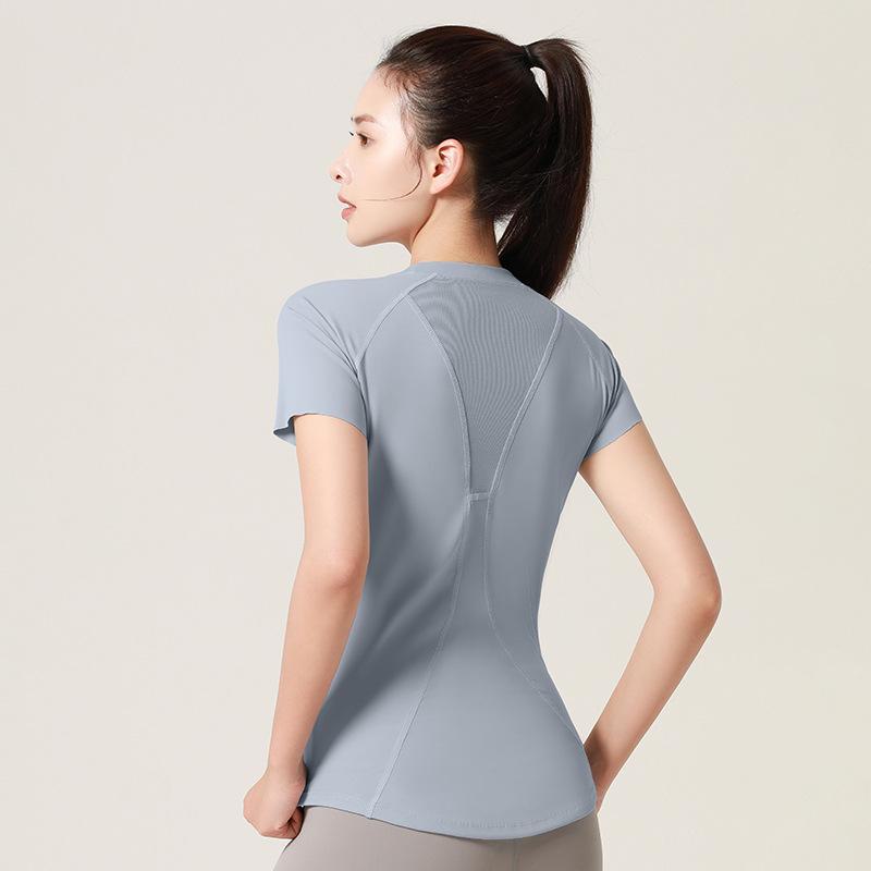 Juyitang Women's Mesh Short-Sleeve Yoga T-Shirt: Breathable, Chest-Shaping Fitness Wear