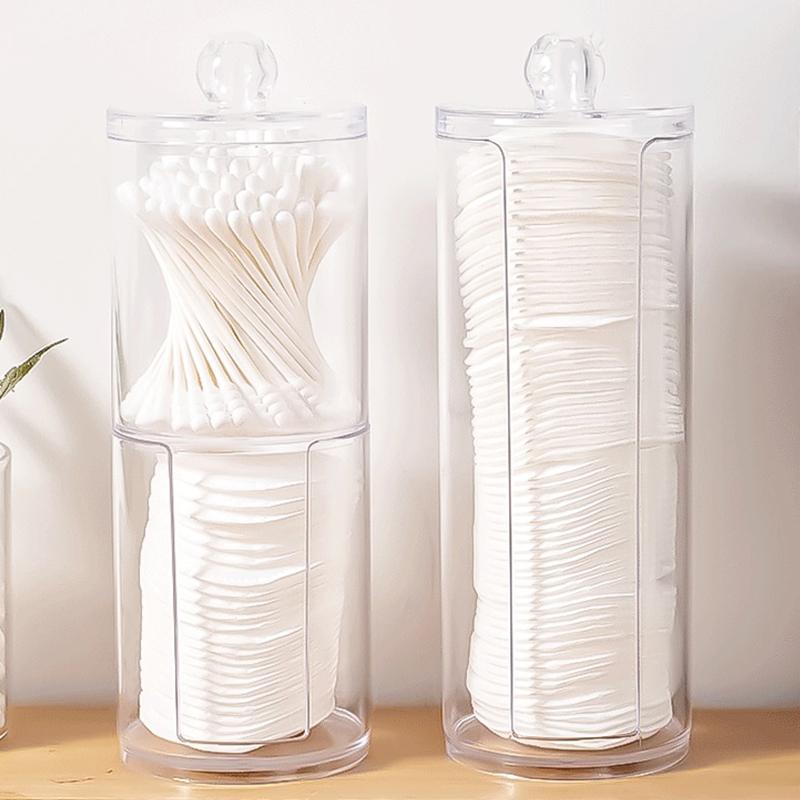 Round Acrylic Cotton Swab Box With Lid Dustproof Makeup Cotton Storage Toothpick Organizer Box