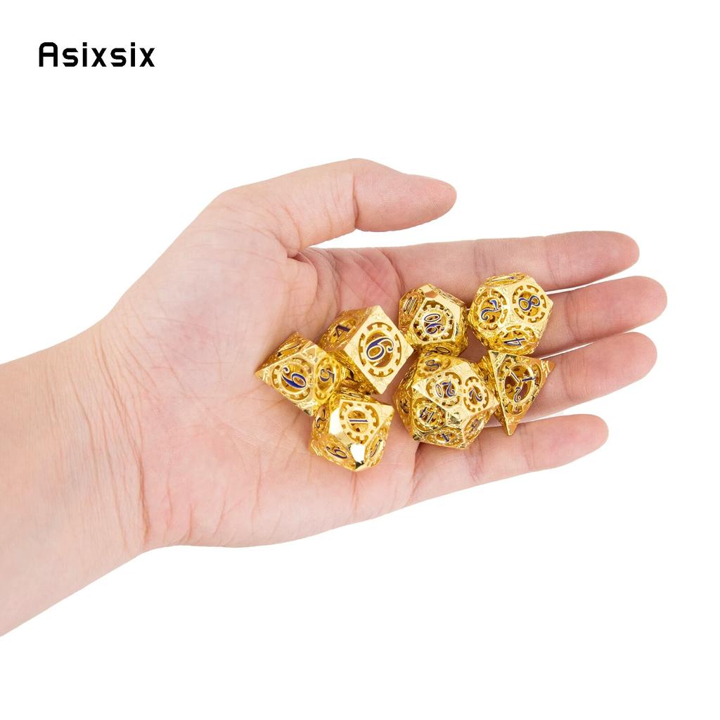 7 Pcs Yellow Blue Gear Wheel Metal Dice Hollow Metal Polyhedral Dice Set Suitable for Role-Playing RPG  Board Game Card Game
