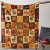 1 Stück Vintage Herbst Kürbis und Ahornblatt Karodruck, Ganzjahresleichte Nickdecke für Sofa, Bett, Büro, Auto, Camping, Reise