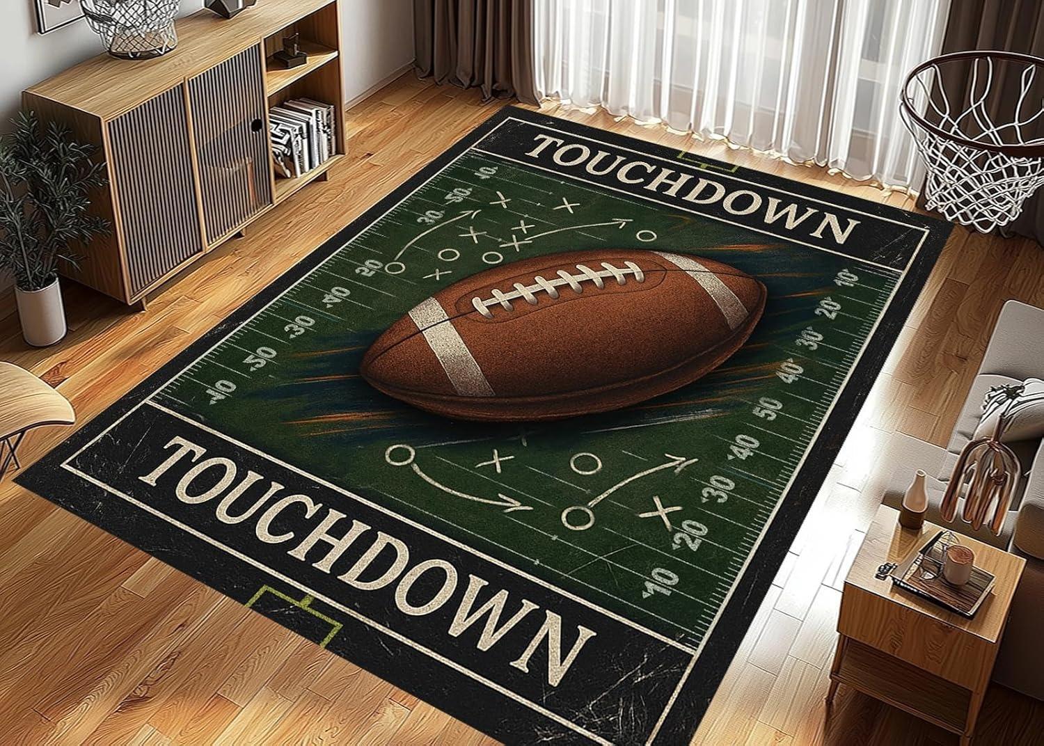 

American Football Playbook Area Rug Touchdown Theme Floor Mat Game Day Decor Non-Slip Carpet for Man Cave Living Room Bedroom 50cm x 80cm