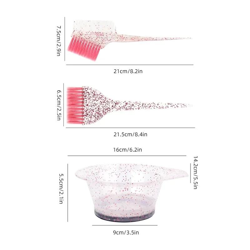 3pcs Hair Coloring Brush Set Shiny Crystal Bowl Brush Easy Clean Mixing Bowl Salon Tinting Brush Hairdressing DIY Accessories