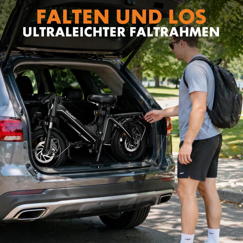 T16 Pro Bicicletta Elettrica Pieghevole 14" – Mini E-Bike da 360Wh con Controllo APP e Portapacchi Posteriore, Leggera e Portatile