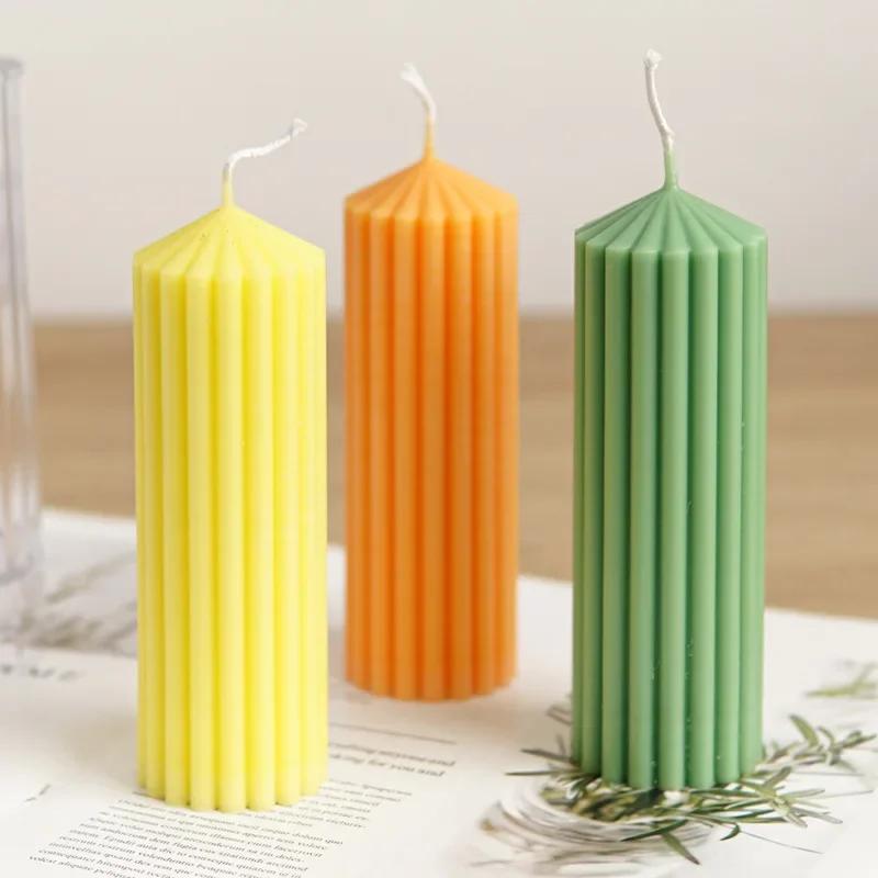 Striped Peaked Cylindrical Plastic Candle Molds DIY Coarse Gear Column Aromatherapy Candles Making Supplies Acrylic Mold Kit