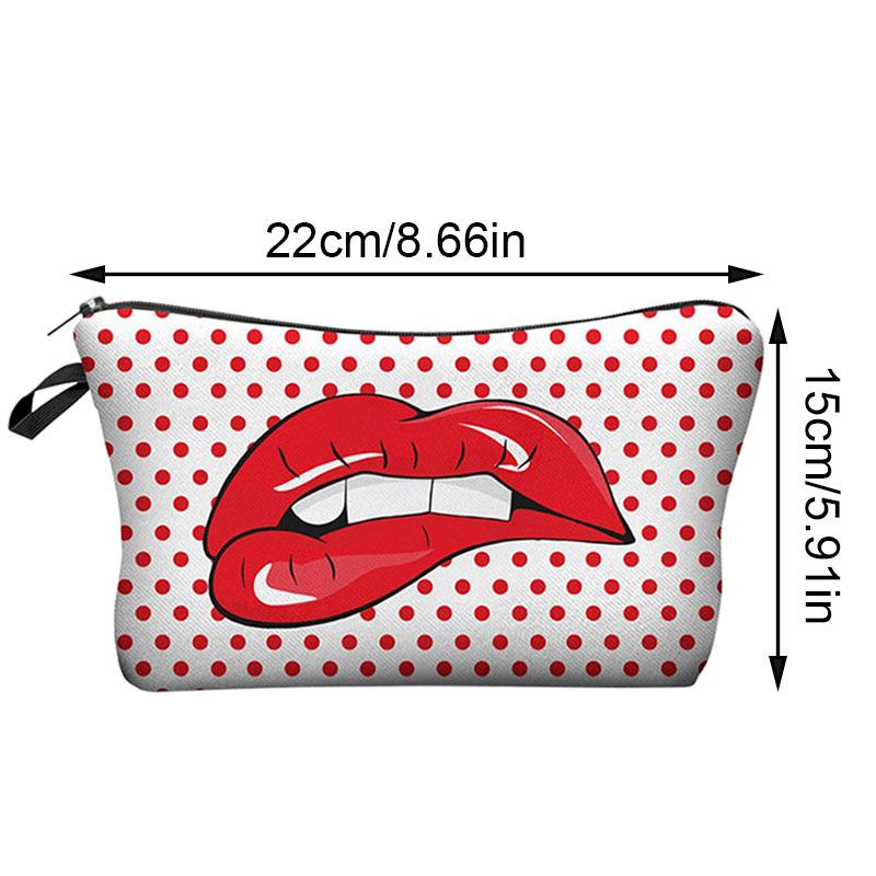 1pc Sexy Red Lips Polka Dot Pattern Printed Makeup Bag Perfect for Women Girls Travel And Vacation Storage Bag