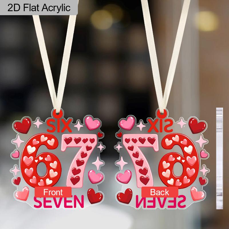 Happy Valentine's Day, 67 Six Seven Sign, Pink Love Heart Pattern, Acrylic Pendant, Party Holiday Decor, Home Decor, Window Pendant Decor, Decor Sign