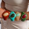 Stone Inlay Wide Bangle Oval Chunky Bracelet New Irregular Resin Bracelet  Gifts