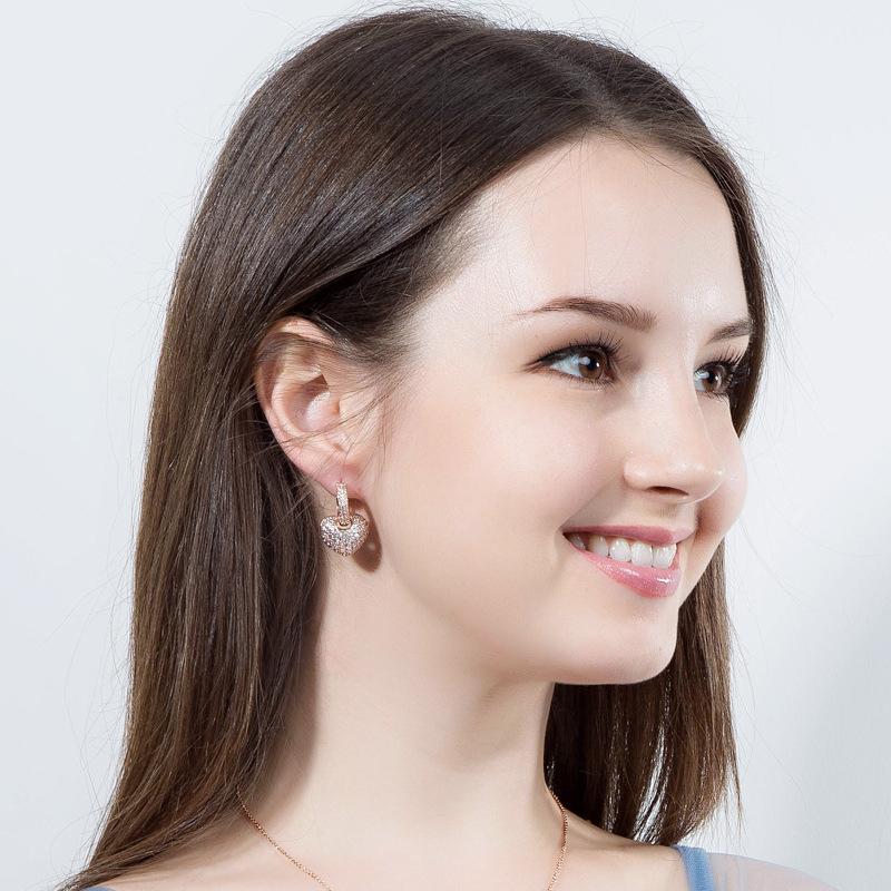 Luxury Romantic Love Heart Hoop Earrings For Women Zincon Crystal Geometric Gold Color Elegant Wedding Bride Earrings Jewelry