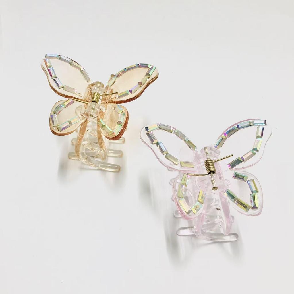 Frosted Glitter Crystal Butterfly Hair Clips - Transparent & Colorful