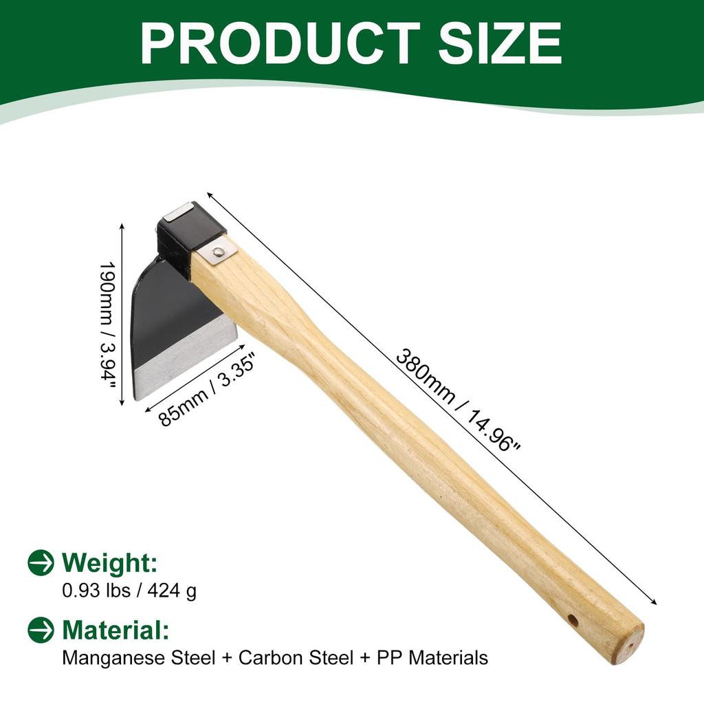 Uxcell Garden X Steel Garden Tool with Wooden Shovel for Backyard and Weeding Hoe, 15" 3.94", Hoe, Rust-Resistant, Non-Slip Handle, Edger/Weeding