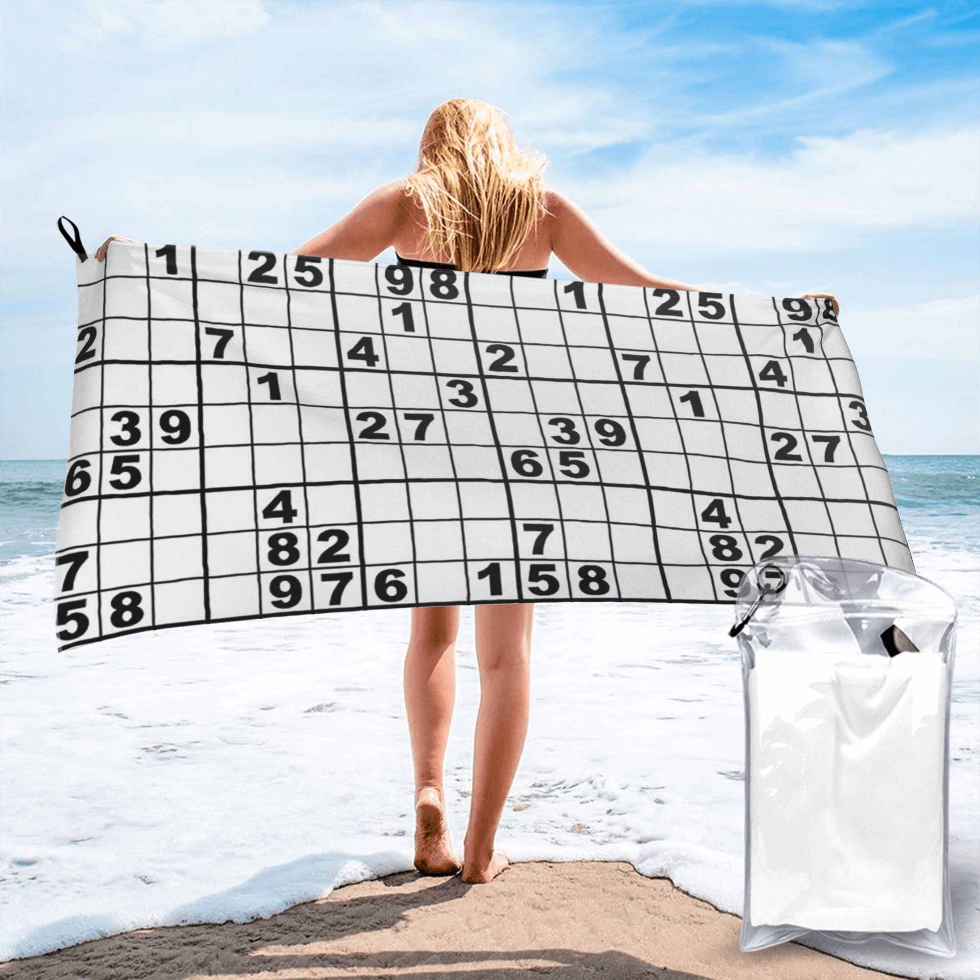 

Sudoku Beach Towel Soft Microfiber Quick Dry Absorbent Quick Towels For Bath W30*H60(CM)