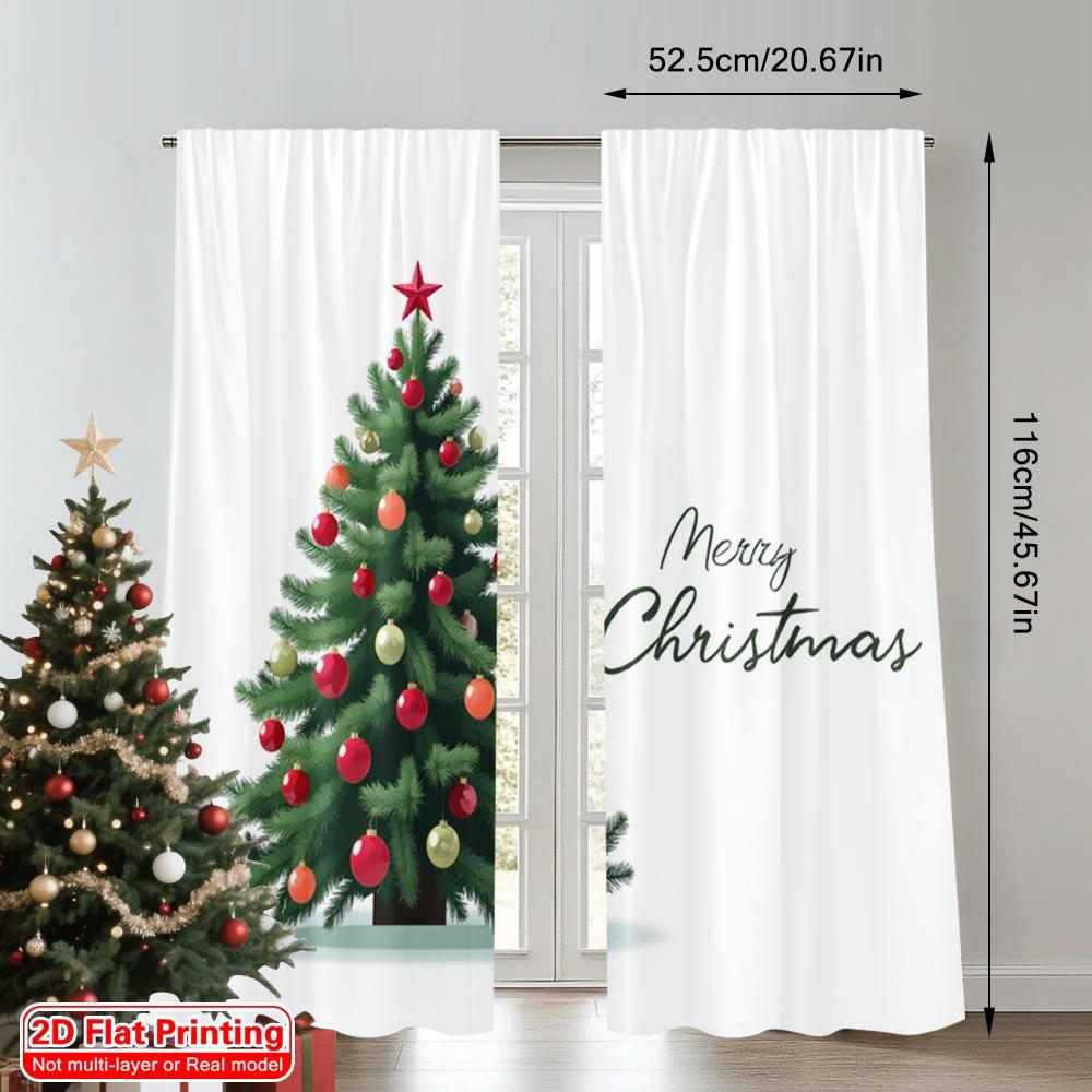 2pcs 2D Flat Printing Merry Christmas Popular Window Curtains Merry Christmas Tree Design_a Fabric Without Electricity Party