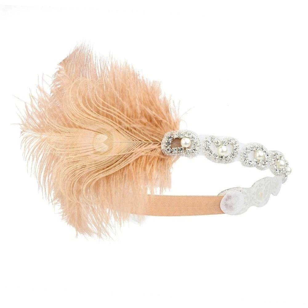 Headwear Feather Flapper Headband Rhinestone Party Headpiece Women Hairband Carnival розовый