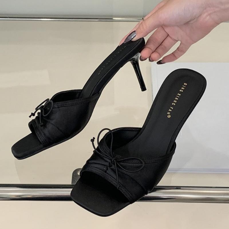 High Heels Bow Slippers 2025 Summer Fashion Casual Women Sandals New Outside Beach Dress Slippers Designer Sweet Women Slippers