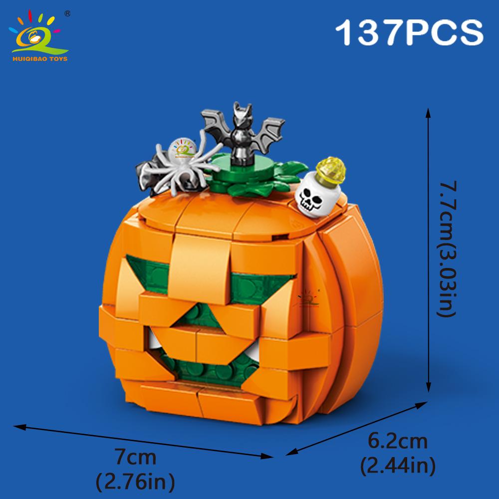 Ungiftige Halloween Modellbausteine Stadt Kürbis Geist Haus Zug Waggon Moc Steine Set Spielzeug Für Kinder Heimdekoration Geschenk