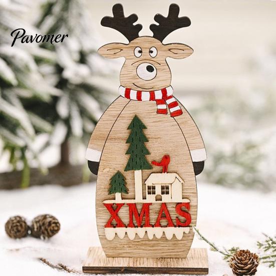 Handmade Tiered Wood Trays Nordic Style Wooden Christmas Ornaments, Cute Santa Claus/Snowman/Reindeer Party Home Accents Figurine for Holiday