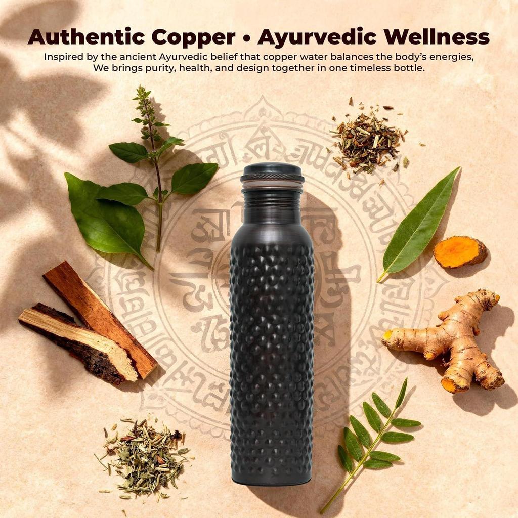 Bakır Şişe Taşıma Çantası ile İçme Suyu için BPA İçermez Sızdırmaz Bağışıklığı Güçlendirir Sindirim ve Karaciğer Sağlığını Destekler Ayurveda'dan İlham Alınmıştır - 1 Litre