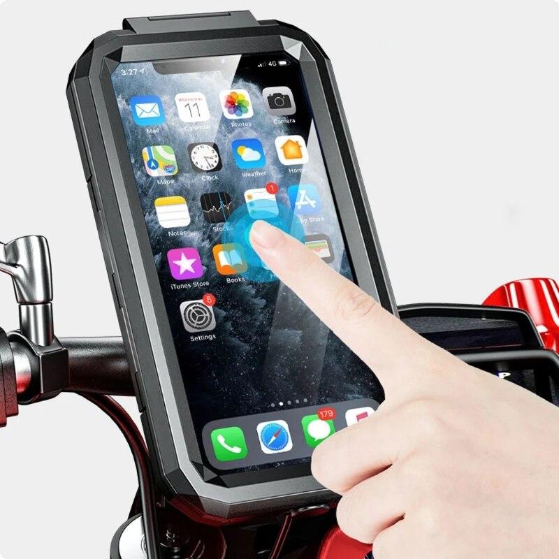 Uchwyt na telefon motocyklowy Wodoodporna obudowa Uchwyt na telefon rowerowy 1-calowy wspornik kulowy na kierownicę Uchwyt na telefon Podwójne ramiona z gniazdem Aluminiowa podstawa