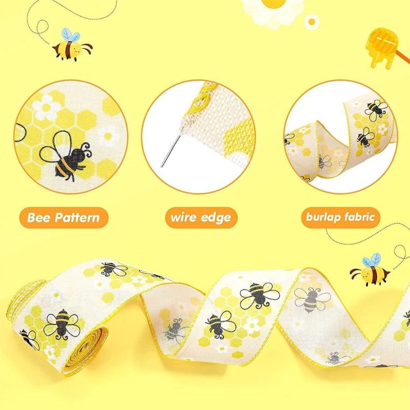 Bumblebees Ribbon 1 Roll Handmade Bowknot Wreath Stair Decorations Supplies for Child Adult DIY Making Supplies