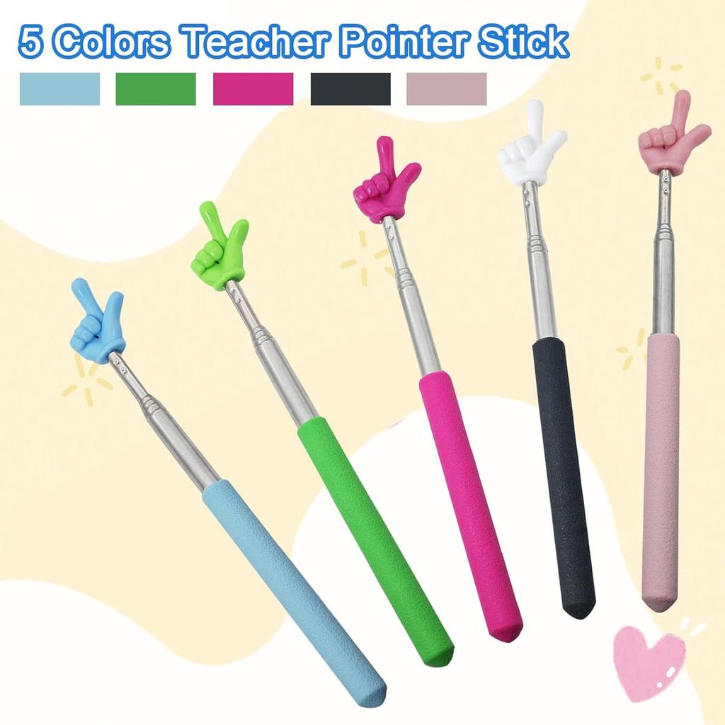 5PCS Pointer Stick For Classroom – Multipurpose Teacher Pointer Stick, Extendable Classroom Pointer And Finger Pointer Stick, Engaging Colors –
