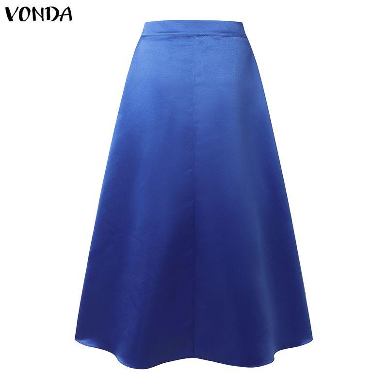 VONDA Elegant Women Side Zip-up Waist Layers Ruffled Irregular Casual Party Satin Skirts Dress
