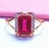 Fashion Copper Plating Rose Golden Engagement Ring Square Ruby Rings for Women Light Luxury Charms Zircon Adjustable