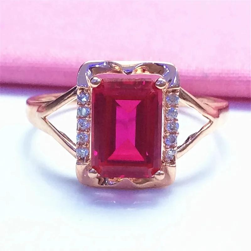 Fashion Copper Plating Rose Golden Engagement Ring Square Ruby Rings for Women Light Luxury Charms Zircon Adjustable