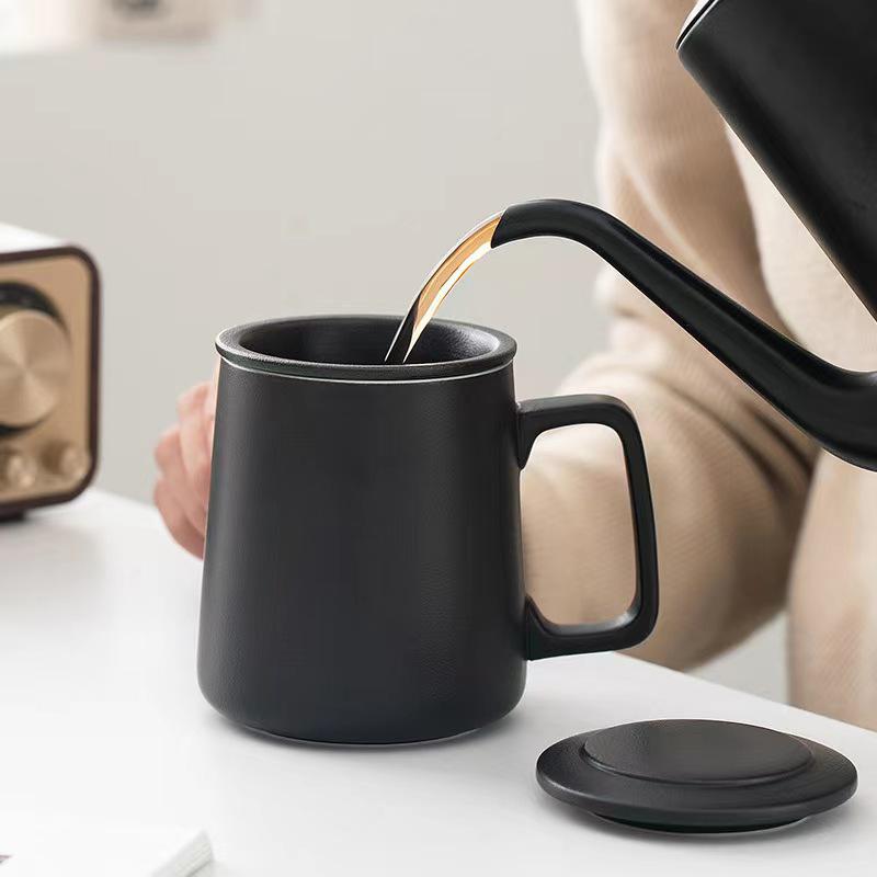 Geometric Ceramic Tea Brewing Cup with Lid and Filter