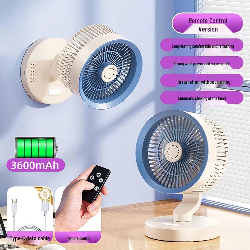 Rechargeable Silent Oscillating Desktop Fan with Soft Light and Long Battery Life Brushless Motor + USB Charging