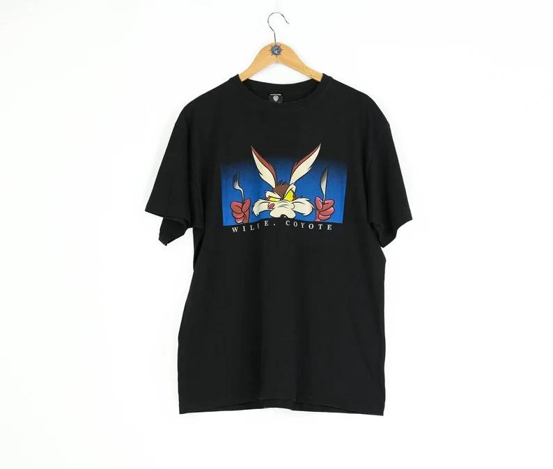 90s Vintage men s LOONEY TUNES Wile. E Coyote 1996 black Unisex T-Shirt XXL