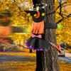 Crashing Witch Into Tree Halloween Decoration with LED Light Outdoor Lighted Flying Witch for Tree Yard Patio Porch Decoration
