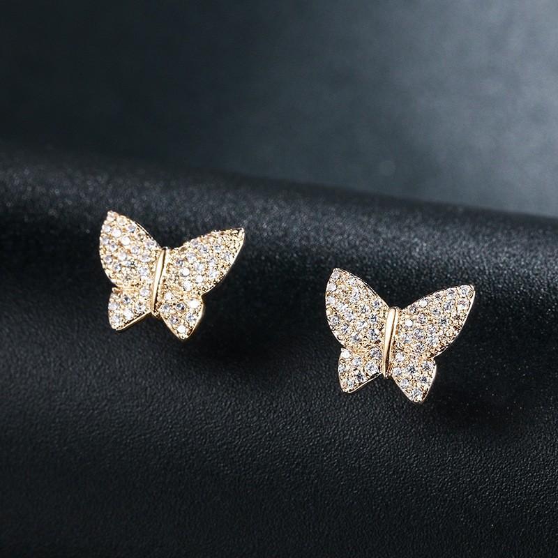 Steel Needle Earrings, Japan and Korea Simple High-quality Zircon Butterfly Stud Earrings, Women's Versatile Models, Factory Spot Batch