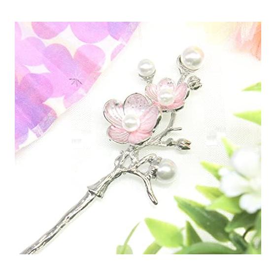 Miaomyao Hairpin Kanzashi Single Prong Hair Stick for Japanese Traditional Wear (Tomesode), Hair Accessory, Metal, Antique, Cubic Zirconia, Couple,