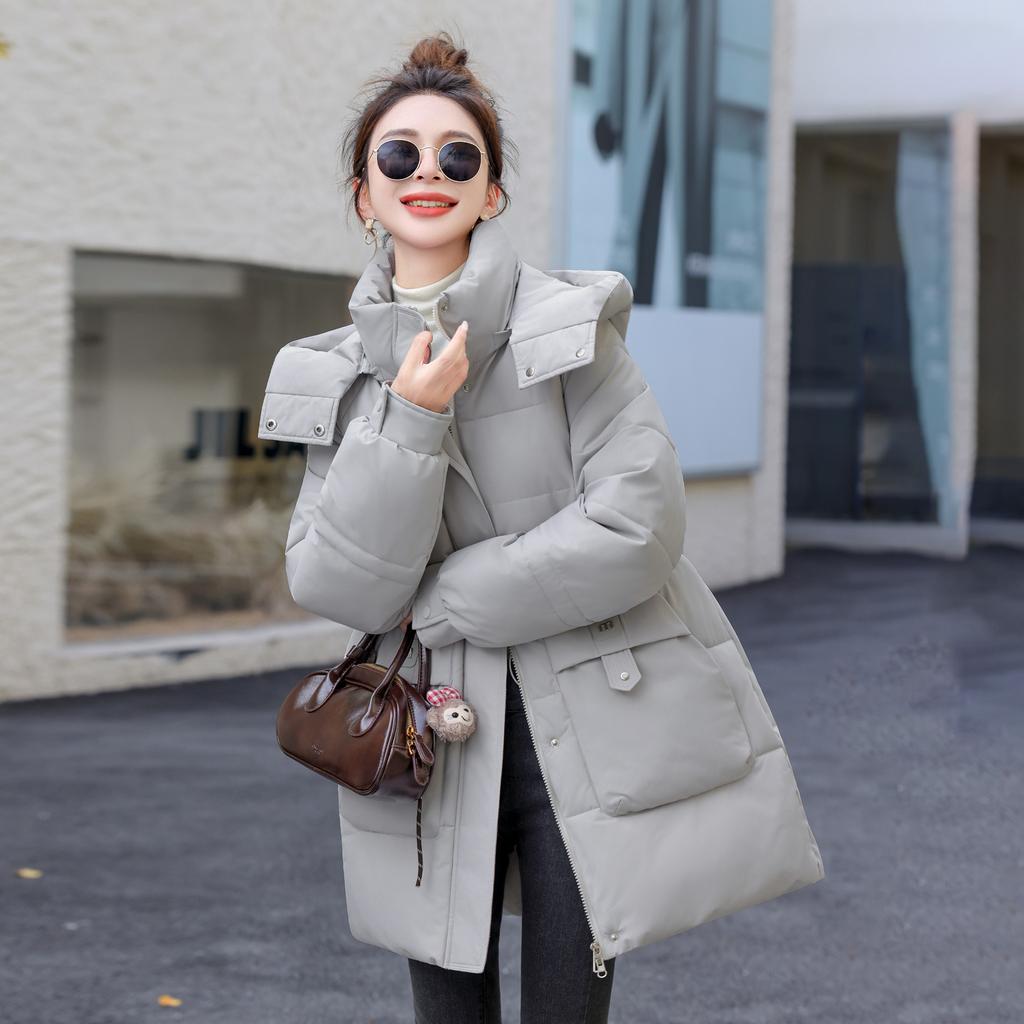 Women's New Winter Style Hooded Loose-waisted Cotton Coat Mid-length Cotton-padded Jacket